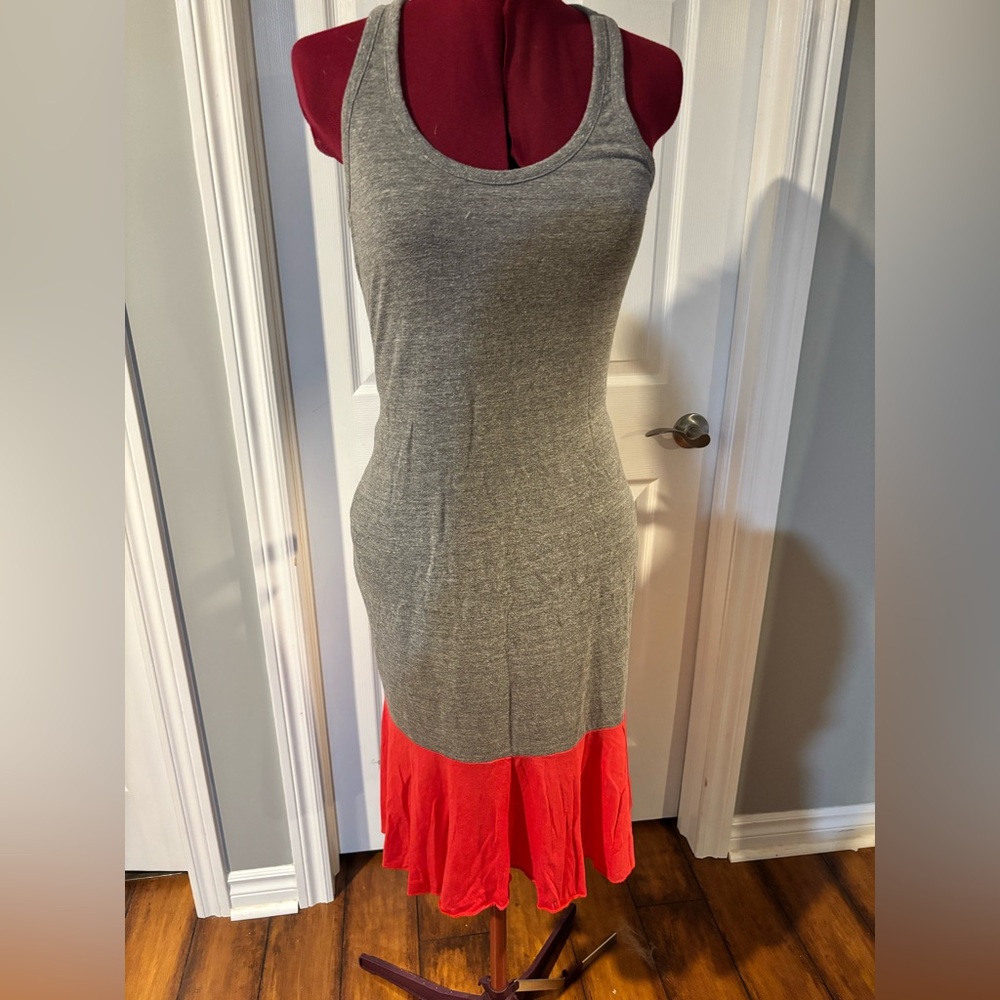 Gray and Red Sleeveless Dress
